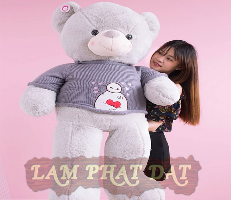 Gấu bông Teddy áo len xám