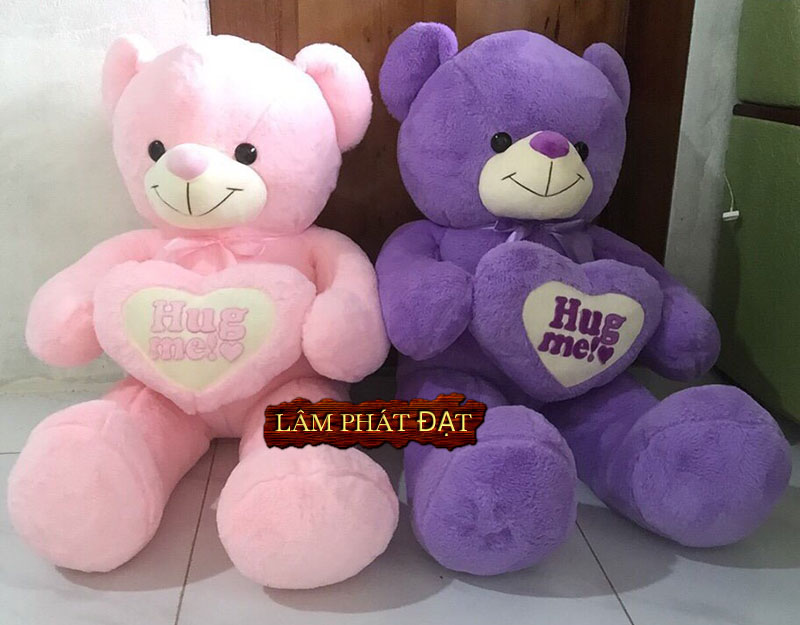 Gấu Teddy 1m4 màu tím Ôm Tim Hug Me Vải Lông Thỏ Hàn Quốc